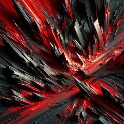 The primary subject of the image is a close-up of a red and black painting. The setting is a black and red background, which adds to the visual style. The painting appears to be a digital art or illustration, creating a unique and striking visual effect. The dominant colors in the image are red and black, giving it a bold and intense atmosphere.